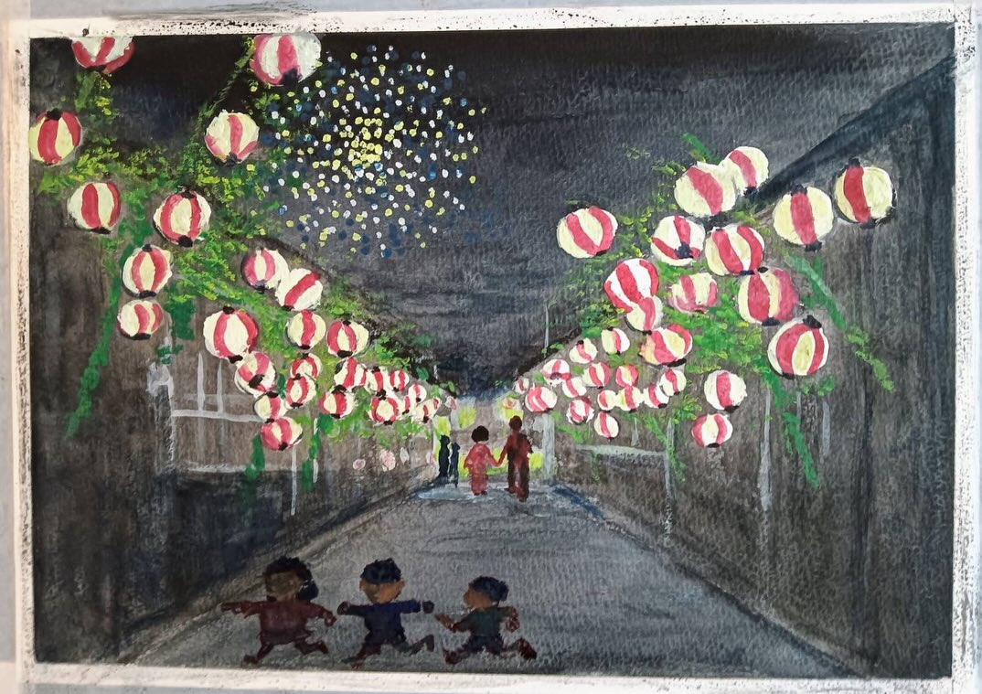 古民家カフェ風のおとの店内には喜万寺画伯の作品が何点か展示さ...